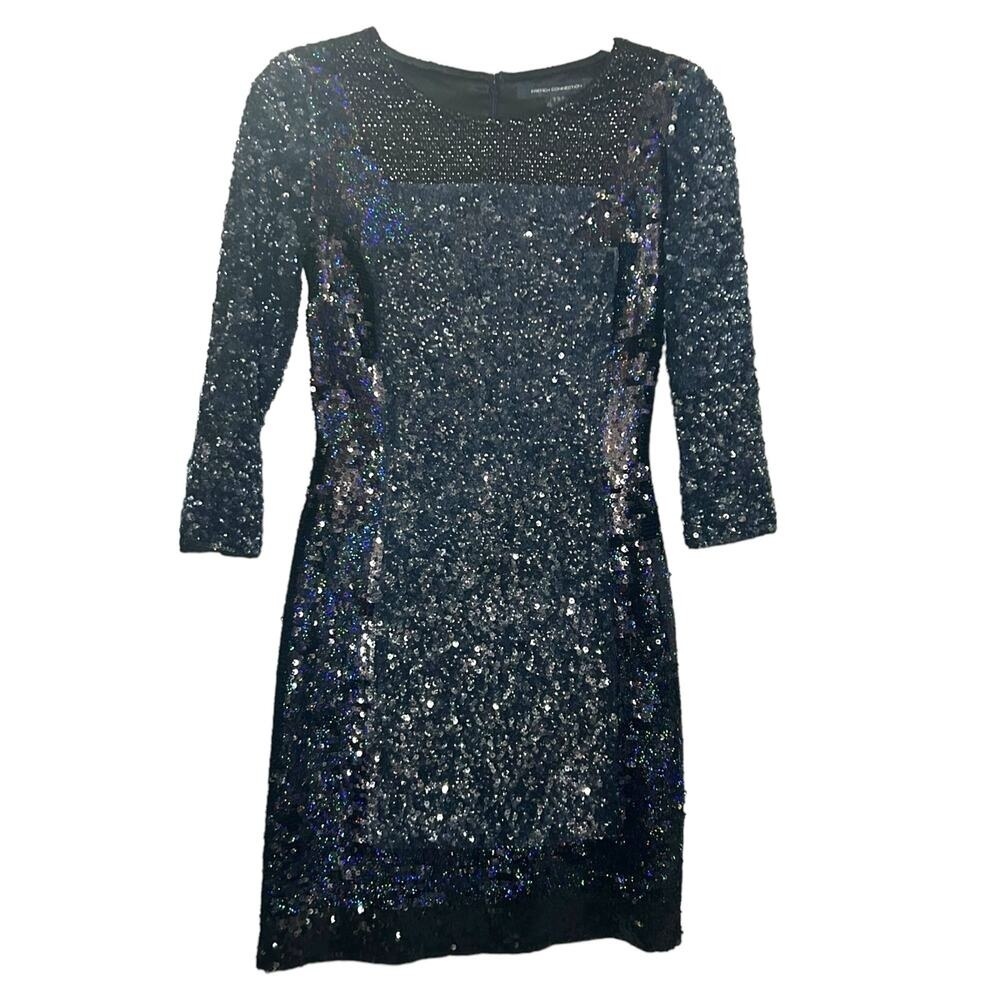 French Connection Navy Blue and Black Sequin Dress Size 4